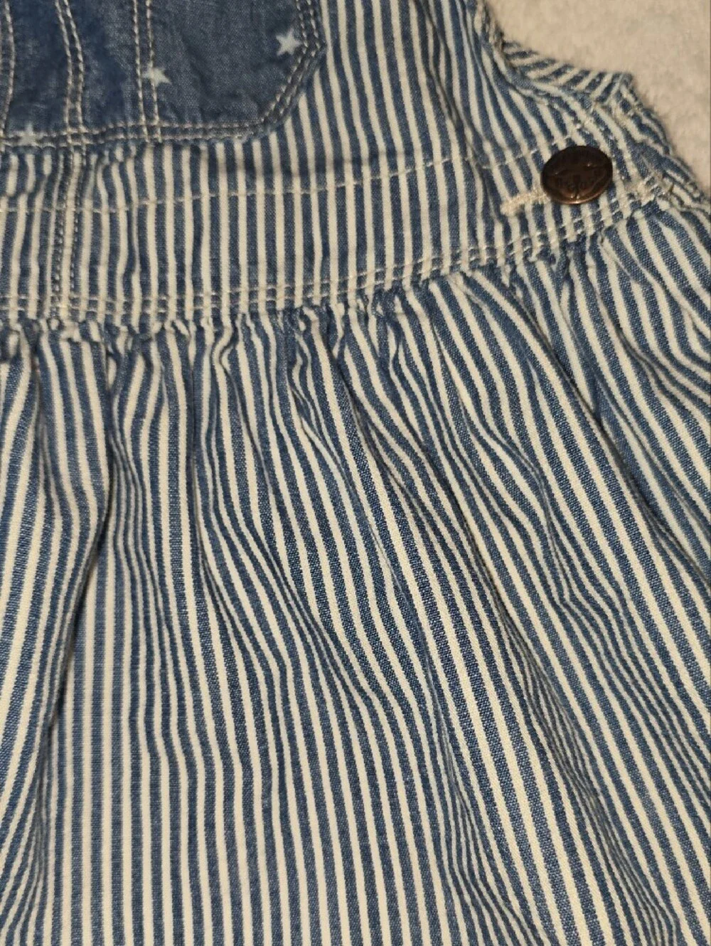 OshKosh B'gosh Blue and White Striped Denim-Style Overall Dress